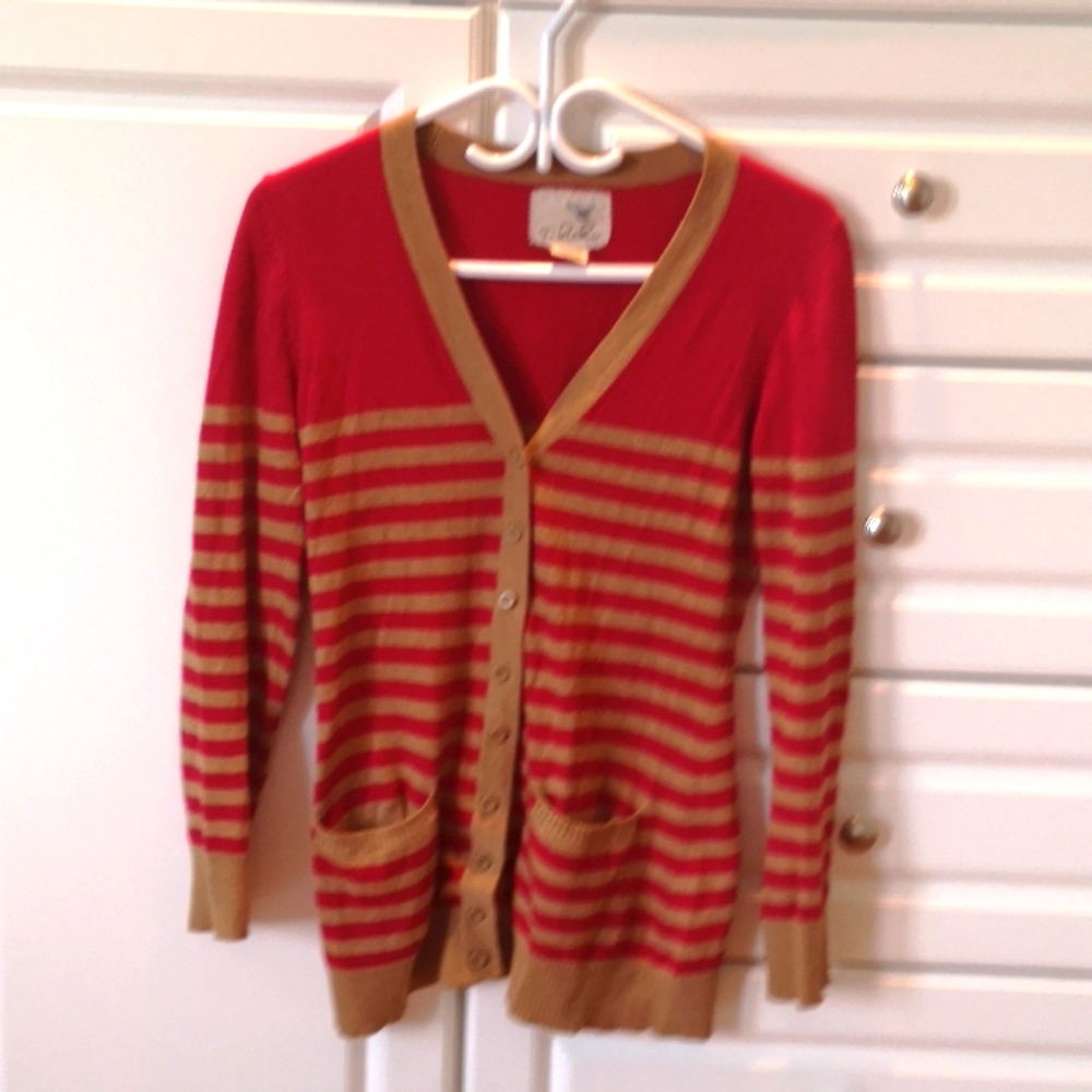 Anthropologie hot pink camel striped cardigan